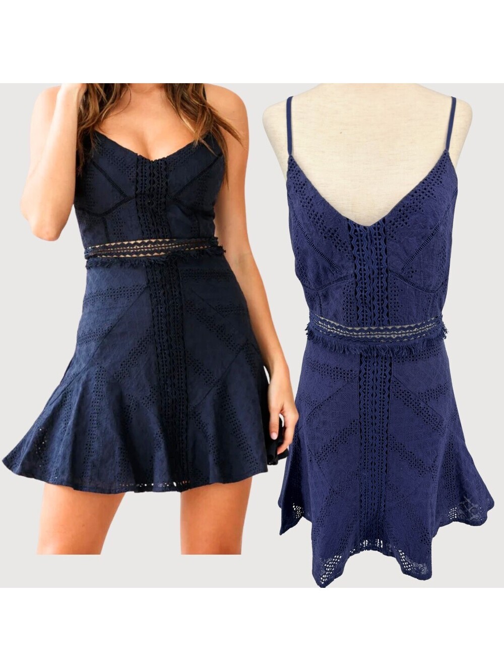 Selfie Leslie Navy Blue Eyelet Mini Dress